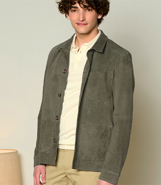 Veste en cuir daim Vert Tilleul - FAUSTIN