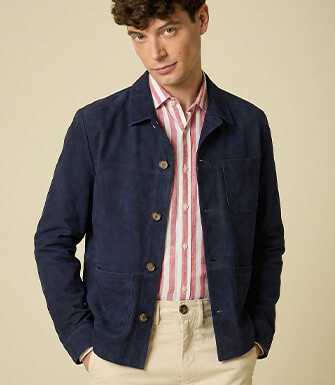 Veste en cuir daim - Navy - FAUSTIN