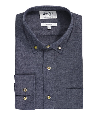 Chemise flanelle Anthracite Chiné - Poche poitrine - ALEXANDER