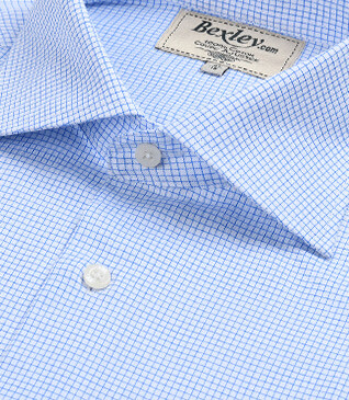 Chemise blanche à petits carreaux bleus - SALVATORE