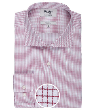 Chemise blanche à petits carreaux rouges - SALVATORE