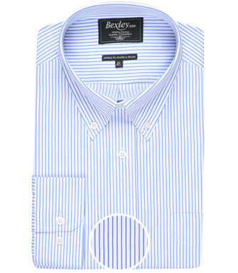 Chemise blanche rayures bleues poche poitrine - BRODERICK