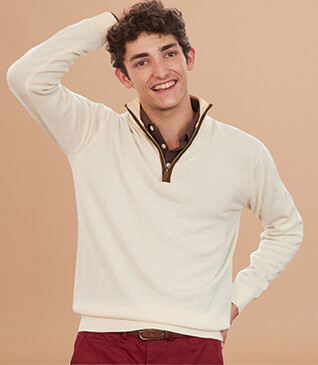 Pull col zippé homme laine Écru - KEITHY