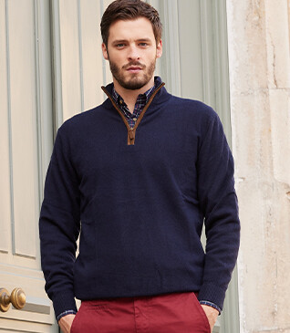 Pull laine col zippé Bleu Marine - KEITHY