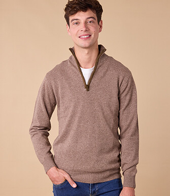 Pull laine col zippé Marron Chiné - KEITHY