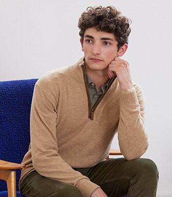 Pull col zippé homme laine Beige Foncé Chiné - KEITHY