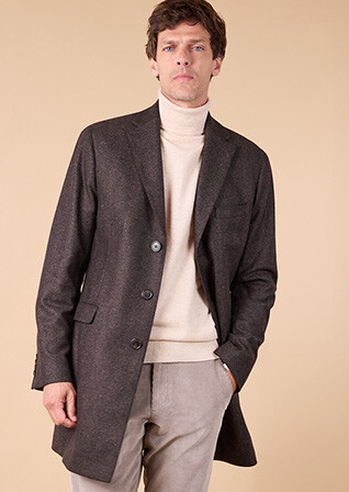 Manteau homme laine & cachemire Chevron Chocolat - HONORÉ II