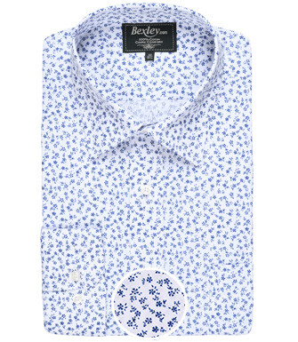 Chemise coton blanche imprimée fleurs bleues - NOÉ