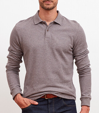 Polo manches longues homme Taupe chiné - ANDY II ML