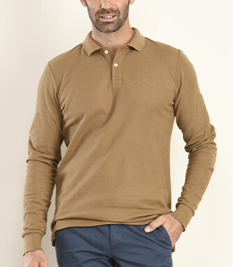 Polo manches longues homme Camel - ANDY II ML