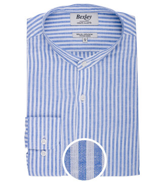 Chemise coton lin Bleu Océan et Blanc - ELIBERT