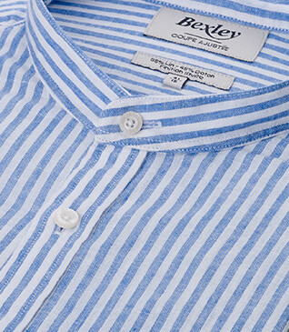 Chemise coton lin Bleu Océan et Blanc - ELIBERT