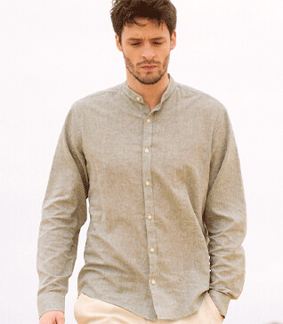 Chemise coton lin Chambray Vert Kaki - ELIBERT