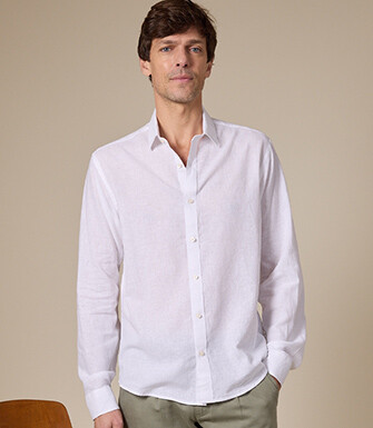 Chemise coton lin blanche unie - SILBERT