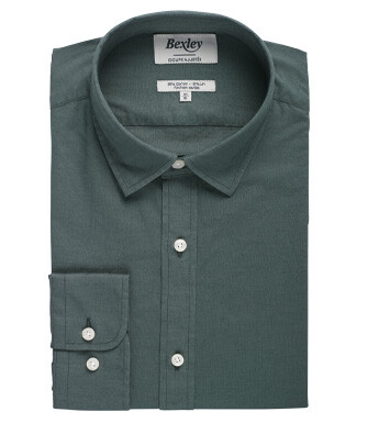 Chemise coton lin vert foncé unie - SILBERT