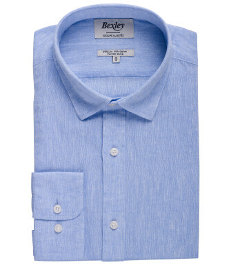 Chemise coton lin chambray bleu - SILBERT