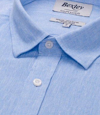 Chemise coton lin chambray bleu - SILBERT