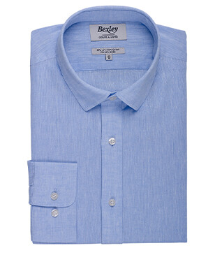 Chemise coton lin Chambray Bleu Clair - Col Français - SILBERT