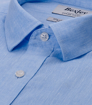 Chemise coton lin Chambray Bleu Clair - Col Français - SILBERT