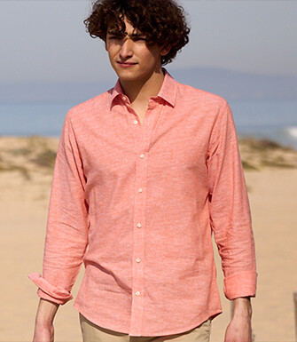 Chemise coton lin Chambray Orange - SILBERT