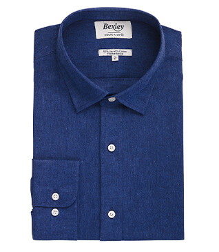 Chemise coton lin Chambray Indigo - Col Français - SILBERT
