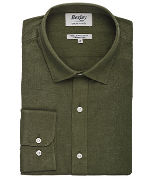 Chemise coton lin Chambray Vert Foret - Col Français - SILBERT