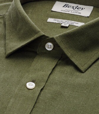 Chemise coton lin Chambray Vert Foret - Col Français - SILBERT