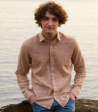 Chemise coton lin Chambray Havane - Col Français - SILBERT