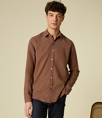 Chemise homme mocha unie en chambray - SILBERT