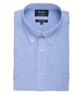 Chemise coton et lin Chambray Bleu - Poche poitrine - COLTEN MC