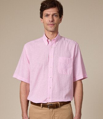 Chemise coton et lin Chambray Rose - Poche poitrine - COLTEN MC