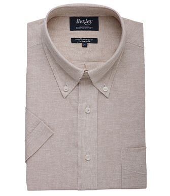 Chemise coton et lin Chambray Beige - Poche poitrine - COLTEN MC
