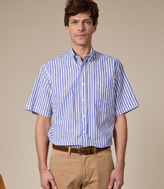 Chemise à rayures coton/lin Bleu Océan et Blanc - Coupe confort - COLTEN MC