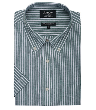 Chemise à rayures coton/lin Vert et Blanc - Coupe confort - COLTEN MC