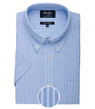 Chemise coton et lin Chambray Bleu Ciel et Blanc - Poche poitrine - COLTEN MC
