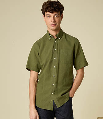 Chemise coton/lin - Chambray Vert Foret - COLTEN MC