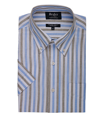 Chemise coton/lin Indigo - Bleu Ciel et Vert Sauge - COLTEN MC