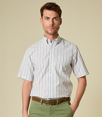 Chemise coton/lin - Bleu Ciel et Vert Sauge - COLTEN MC