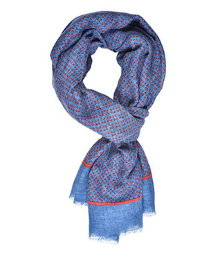 Chèche lin coton Bleu Indigo motifs rouges