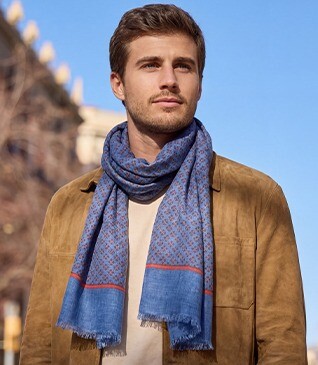 Chèche lin coton Bleu Indigo motifs rouges