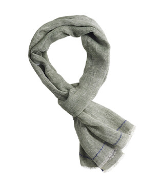 Chèche Lin coton Chambray Vert Bordure Marine