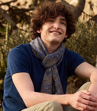 Chèche Lin coton Bleu Indigo Motif Taupe