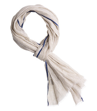 Chèche Homme Lin et Coton - Beige et Bordure Navy