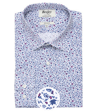 Chemise coton blanche imprimée fleurs bleues et roses - THÉOBERT