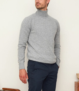 Pull col roulé homme laine Gris Chiné - EMERSTON