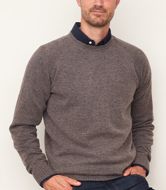 Pull homme en laine col rond Chocolat chiné - CONNIC