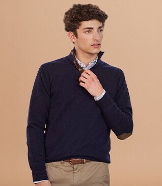 Pull col montant homme laine Navy - KILTAN