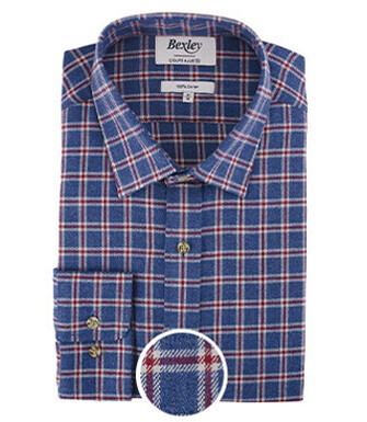 Chemise flanelle bleu à carreaux rouges - Col français - PAULIN II