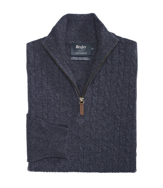 Pull col zippé homme laine à torsades Gris Anthracite Chiné - KEITHOR