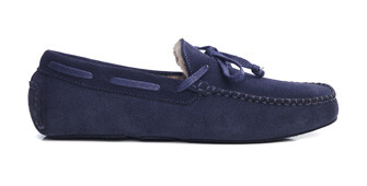 Chaussons homme croûte de velours Marine